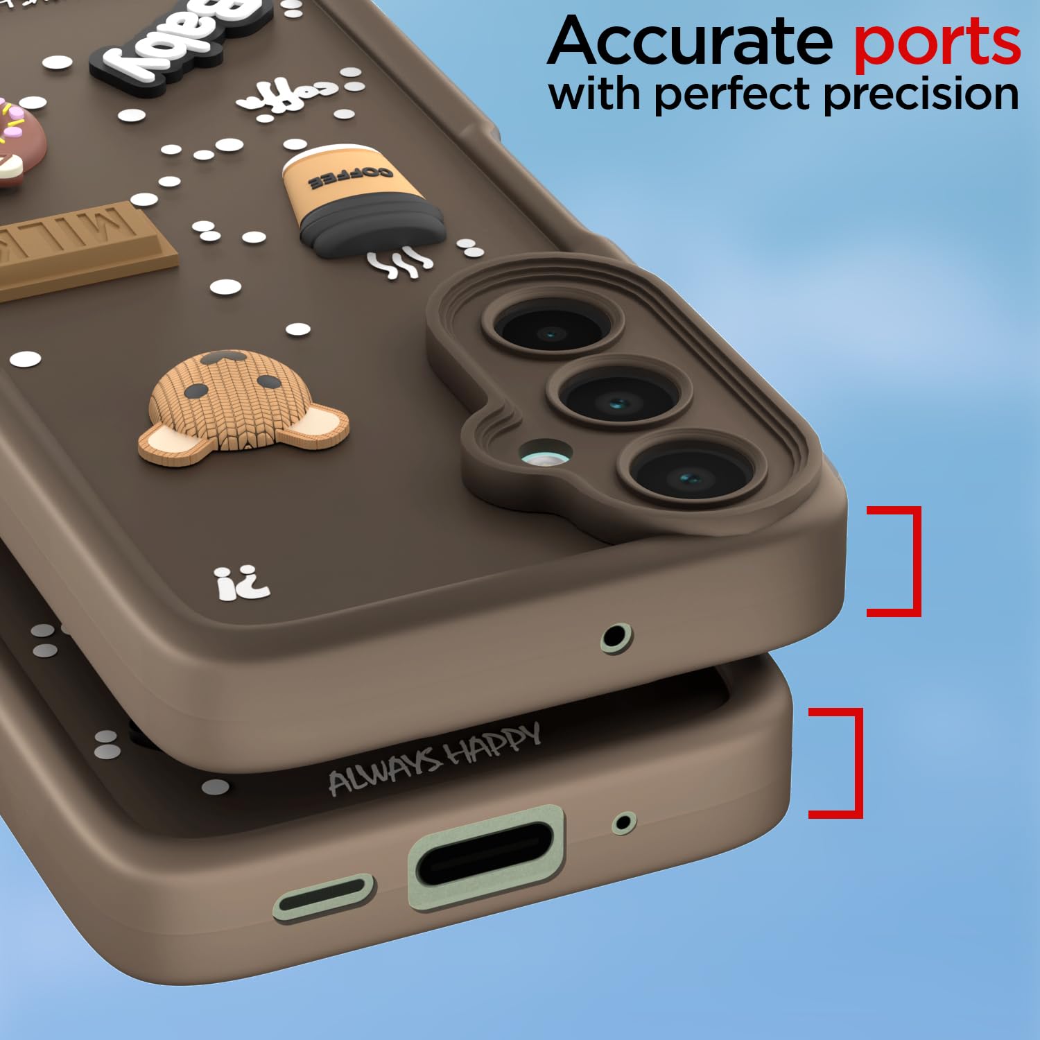 Pikkme Samsung Galaxy M16 5G Cute Fun Cartoon 3D Bear Coffee Back Cover (Brown)