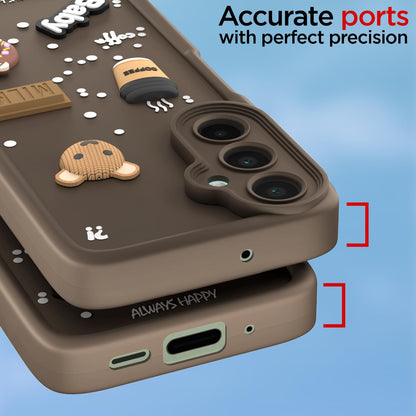 Pikkme Samsung Galaxy M16 5G Cute Fun Cartoon 3D Bear Coffee Back Cover (Brown)