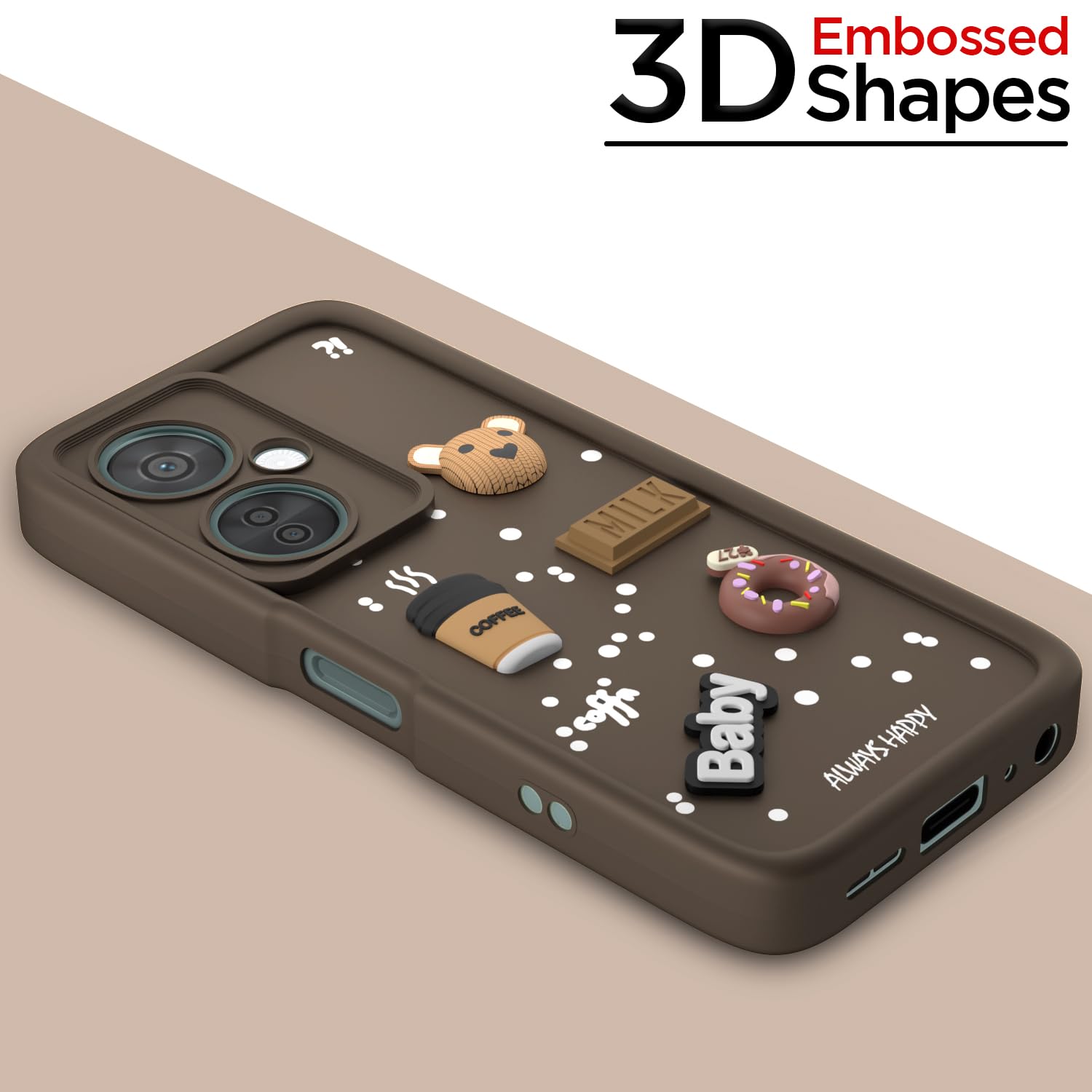 Pikkme OnePlus Nord CE 3 Lite 5G / OnePlus Nord N30 5G  Cute Fun Cartoon 3D Bear Coffee Back Cover (Brown)