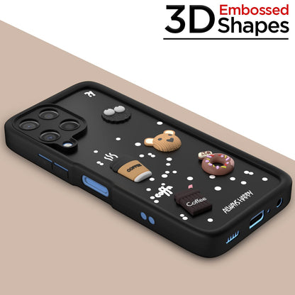Pikkme Samsung Galaxy M12 / F12 / A12 Cute Fun Cartoon 3D Bear Coffee Back Cover (Black)
