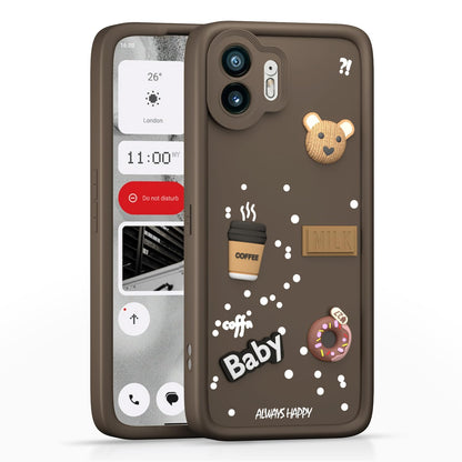 Pikkme Nothing Phone 2 Cute Fun Cartoon 3D Bear Coffee Back Cover (Brown)