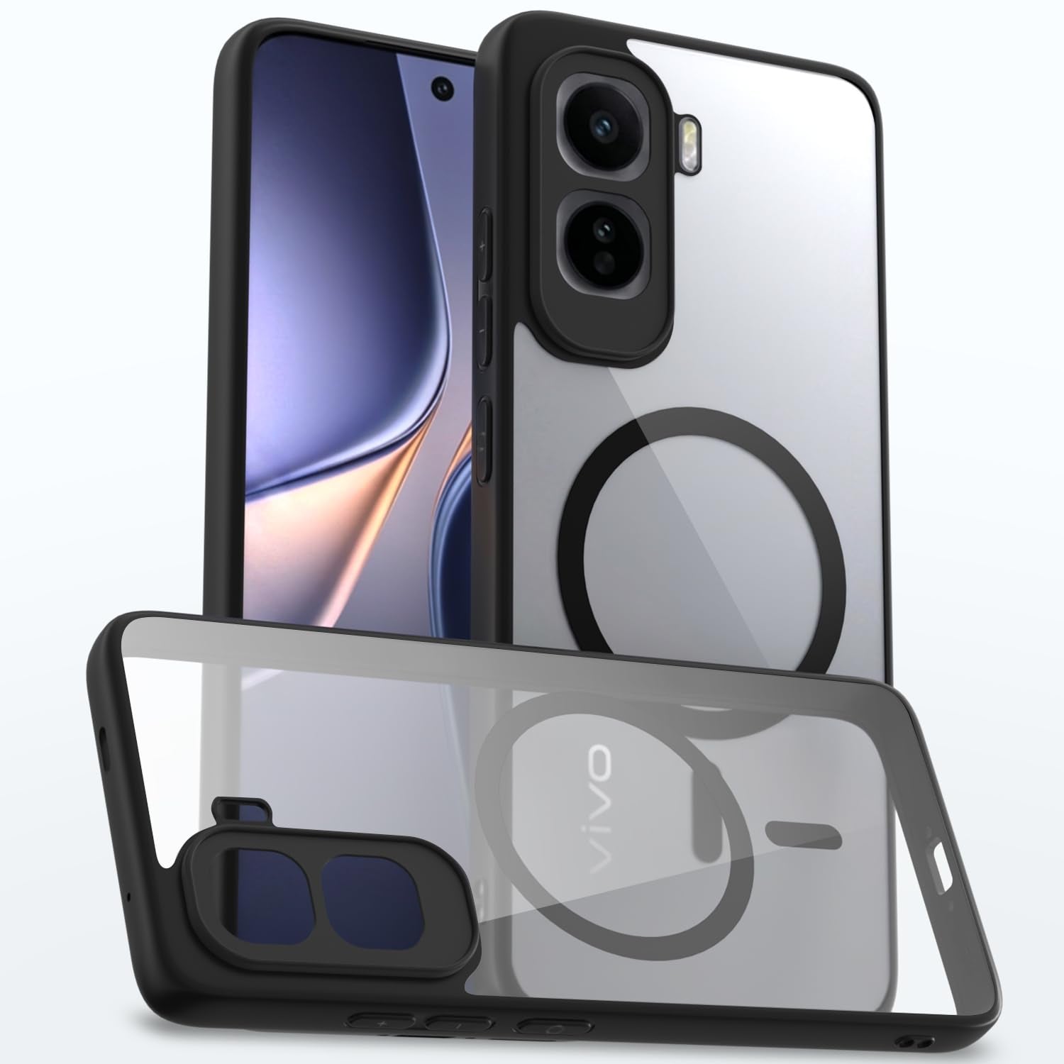 Pikkme black mag-safe MagSafe phone cover for Vivo T5 Pro 5G