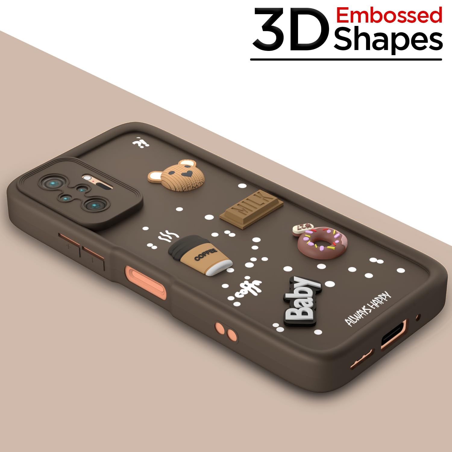 Pikkme Redmi Note 10 Pro/Note 10 Pro Max Cute Fun Cartoon 3D Bear Coffee Back Cover (Brown)