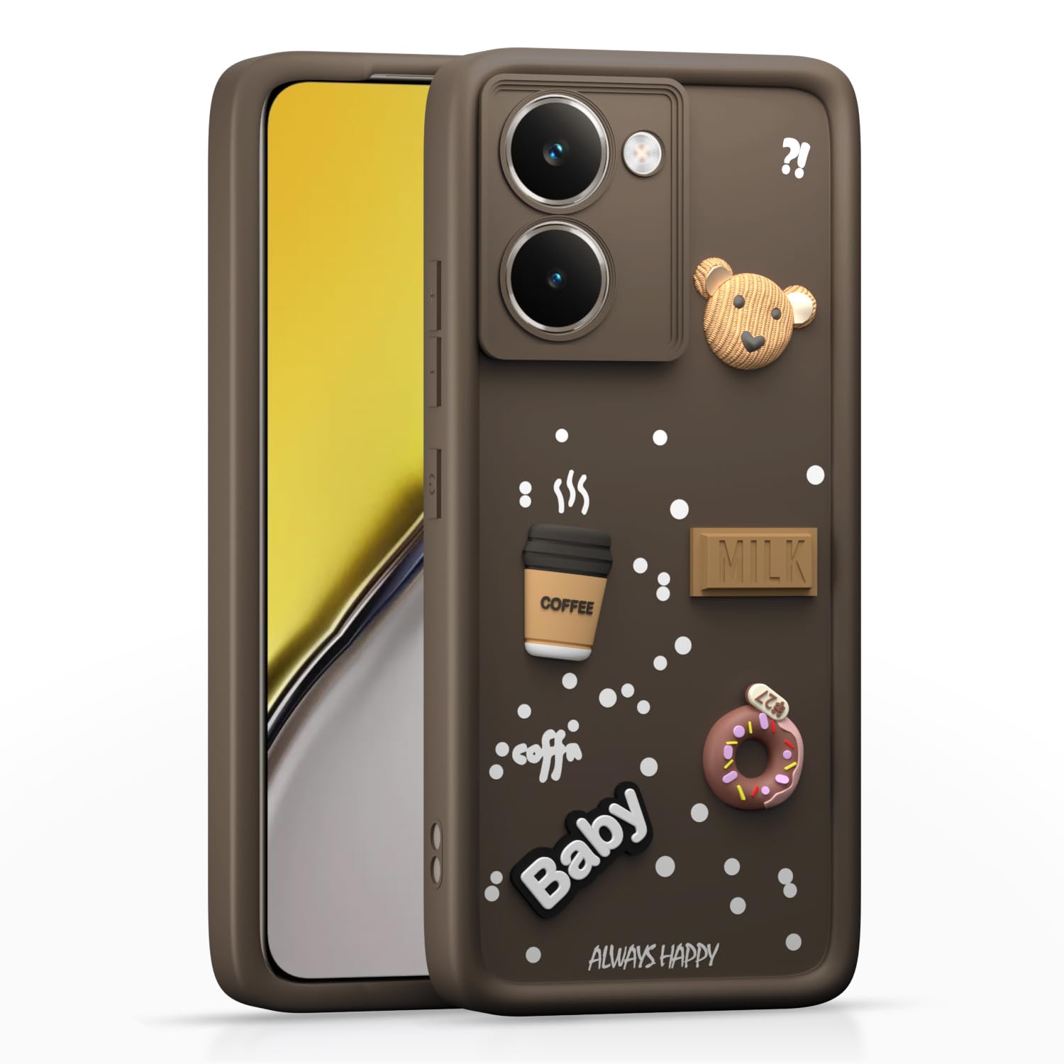 Pikkme Realme P3 Ultra 5G Cute Fun Cartoon 3D Bear Coffee Back Cover (Brown)