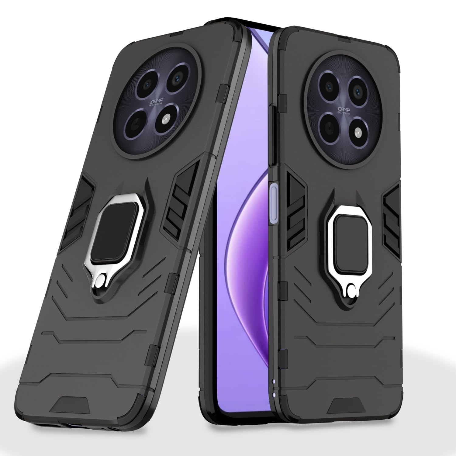 Realme Narzo 70x 5G/N65/13/12/12X 5G/C65 Tough Armor mobile back cover in black by Pikkme