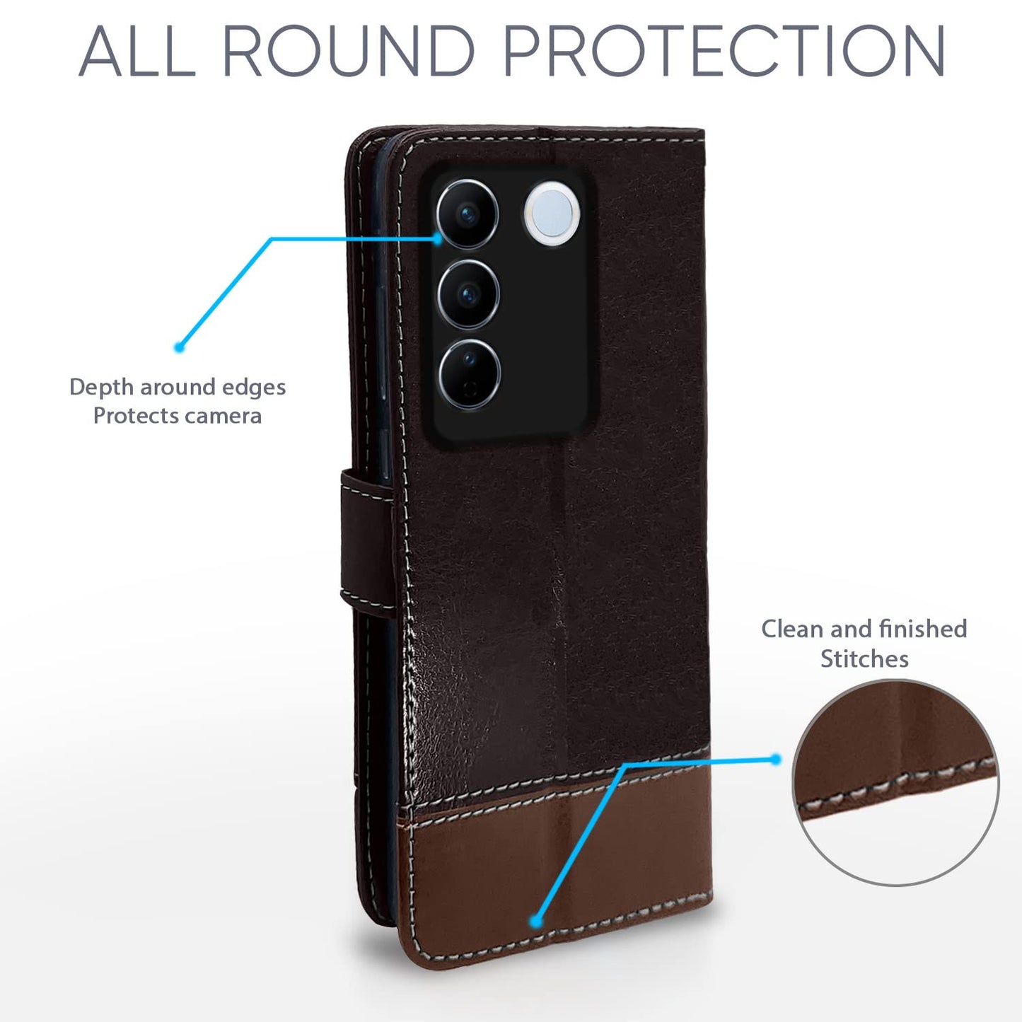 Pikkme Vivo V27 / V27 Pro 5G Constrast Flip Cover | Coffee & Brown