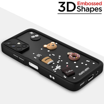 Pikkme Samsung Galaxy M51  Cute Fun Cartoon 3D Bear Coffee Back Cover (Black)