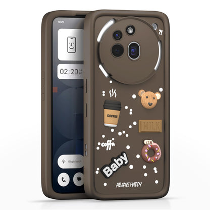 Pikkme Nothing Phone 3a Pro 5G Cute Fun Cartoon 3D Bear Coffee Back Cover (Brown)