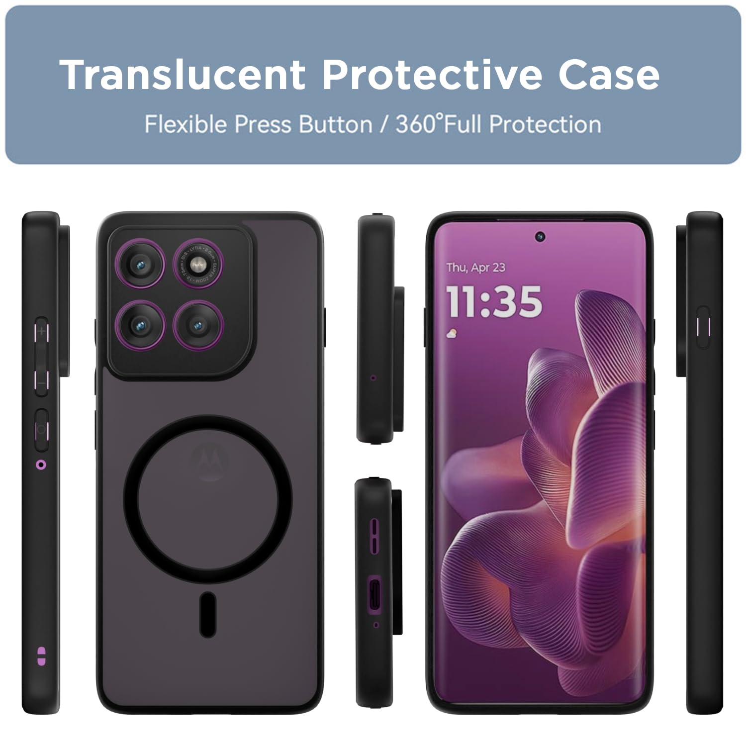Pikkme Motorola Moto Edge 60 Pro 5G Eagle 2 Mag-Safe Smoke Shockproof Hard Transparent Back Cover (Black)
