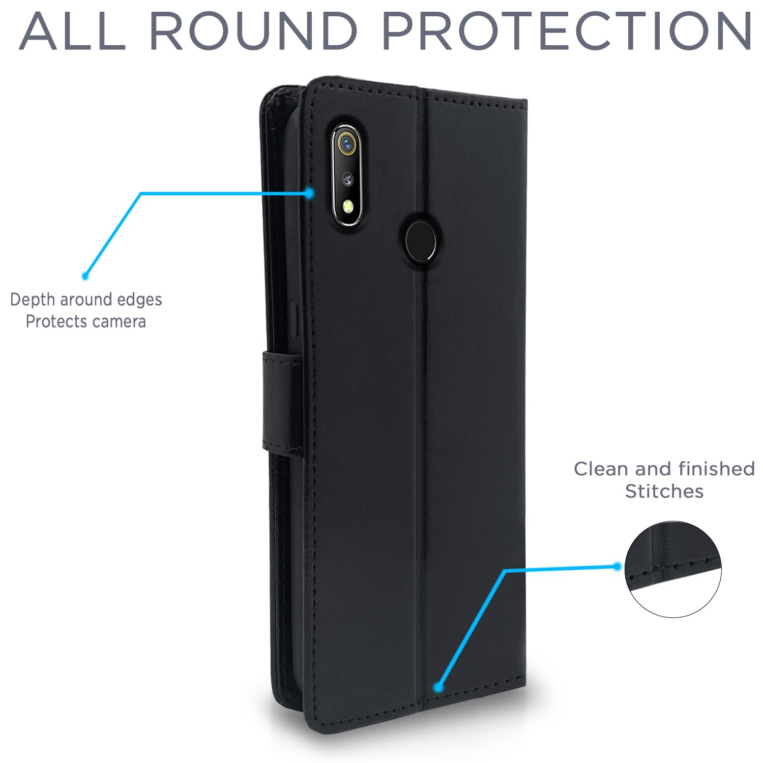 Pikkme Realme 3 Vintage Flip Cover (Black)