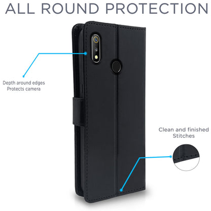Pikkme Realme 3 Vintage Flip Cover (Black)