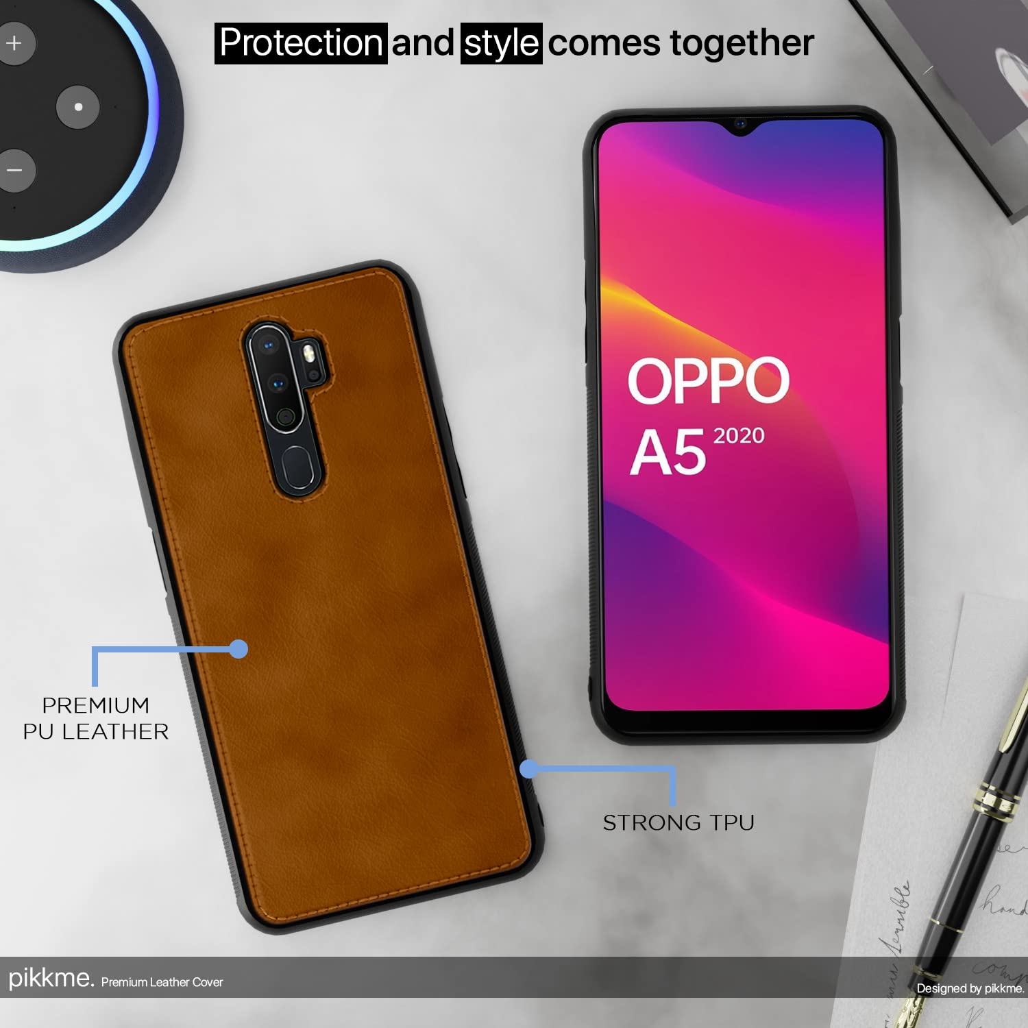 Pikkme brown Leather mobile back cover for Oppo A5 2020/A9 2020 – photo 5