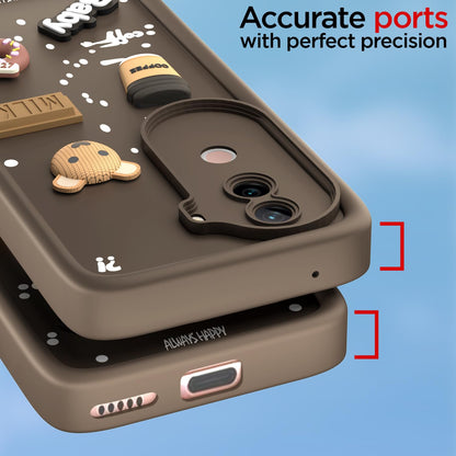 Pikkme iQoo Z9s 5G / Vivo V40e 5G Cute Fun Cartoon 3D Bear Coffee Back Cover (Brown)