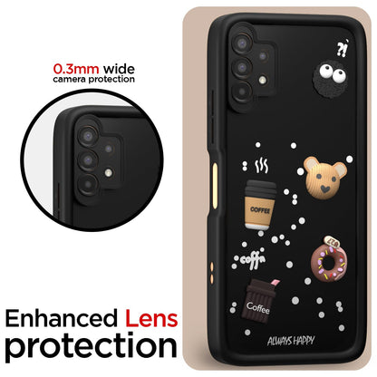 Pikkme Samsung Galaxy A13 4G / A13 5G Cute Fun Cartoon 3D Bear Coffee Back Cover (Black)