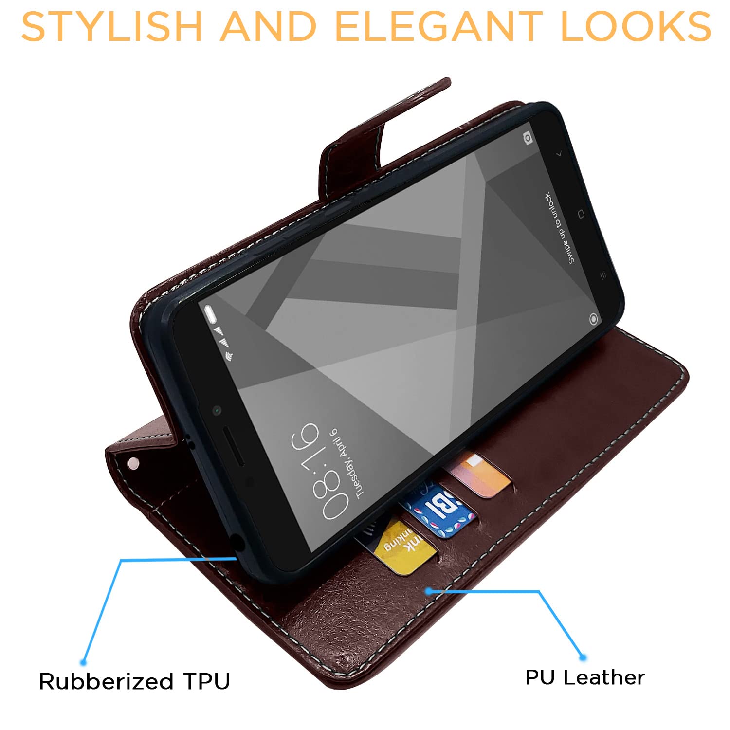 Coffee & brown Magnetic wallet flip cover for Redmi 4 – Pikkme – photo 5