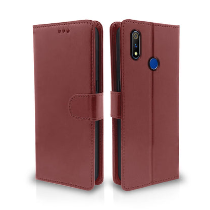 Realme 3 Pro wallet flip cover in brown by Pikkme