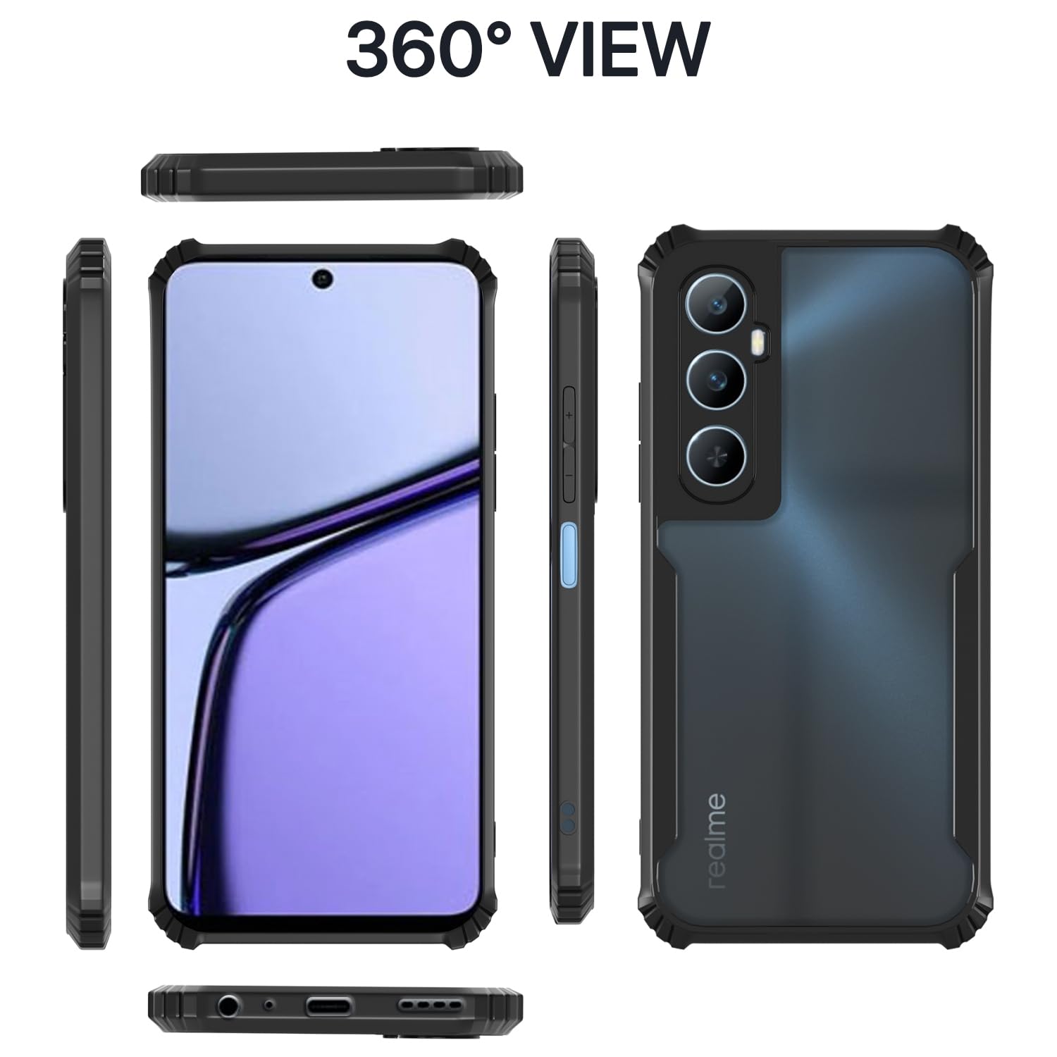 Pikkme Realme C65 Eagle Clear Transparent Back Cover (Black)