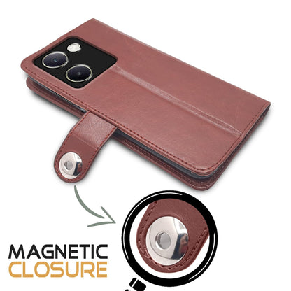 Pikkme Vivo Y200 Pro 5G Button Flip Cover (Brown)