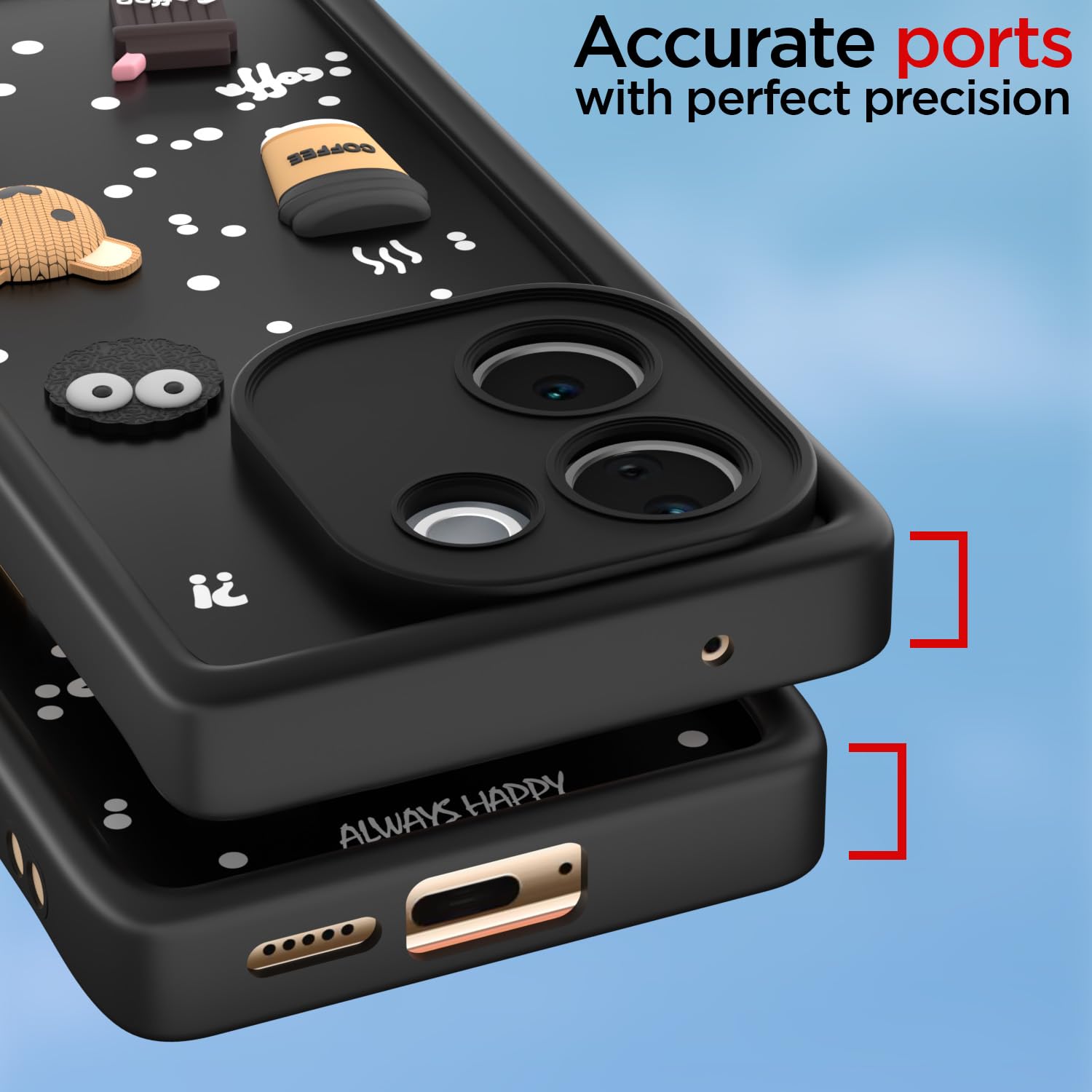 Pikkme Vivo T3 Pro 5G / iQOO Z9s Pro 5G Cute Fun Cartoon 3D Bear Coffee Back Cover (Black)