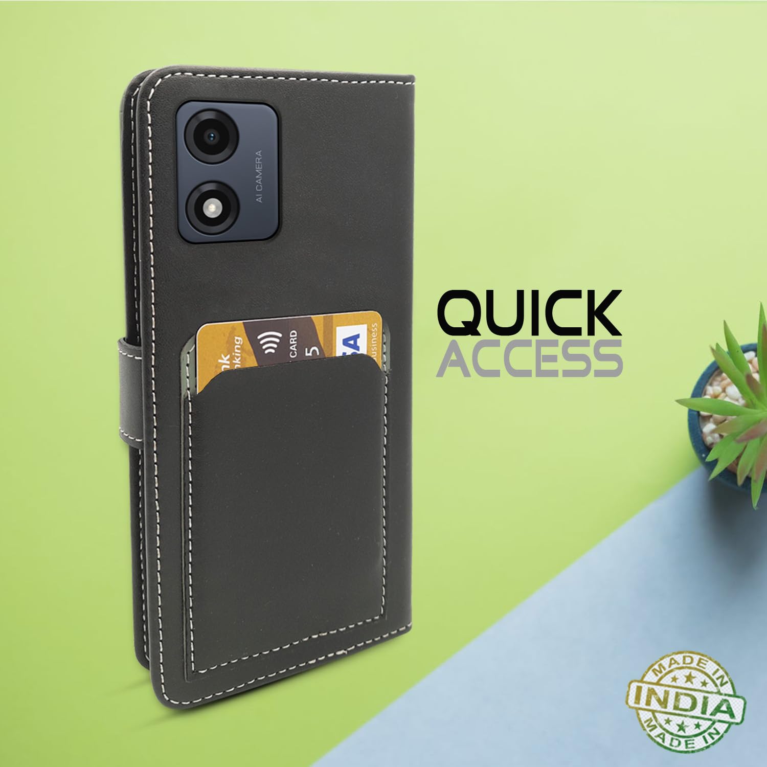 Pikkme Motorola Moto E13 Wallet Style Inbuilt Pockets & Stand | Strong Magnetic Flip Cover (Grey)