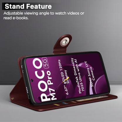 Pikkme brown Button wallet flip cover for POCO M7 Pro 5G – photo 3
