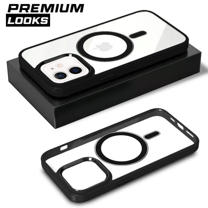 Pikkme iPhone 12/12 Pro Clear Mag-safe Transparent Back Cover (Black)