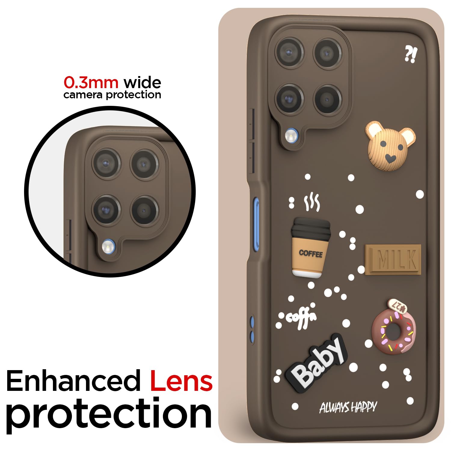 Pikkme Samsung Galaxy M12 / F12 / A12 Cute Fun Cartoon 3D Bear Coffee Back Cover (Brown)