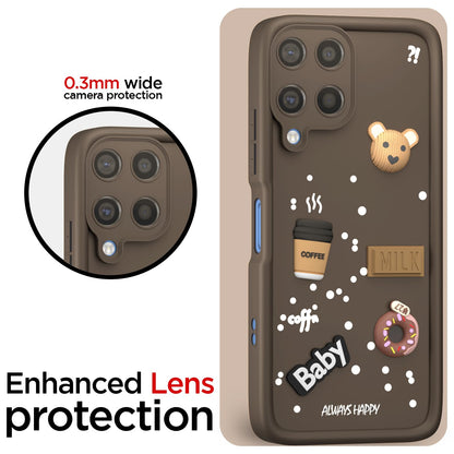 Pikkme Samsung Galaxy M12 / F12 / A12 Cute Fun Cartoon 3D Bear Coffee Back Cover (Brown)