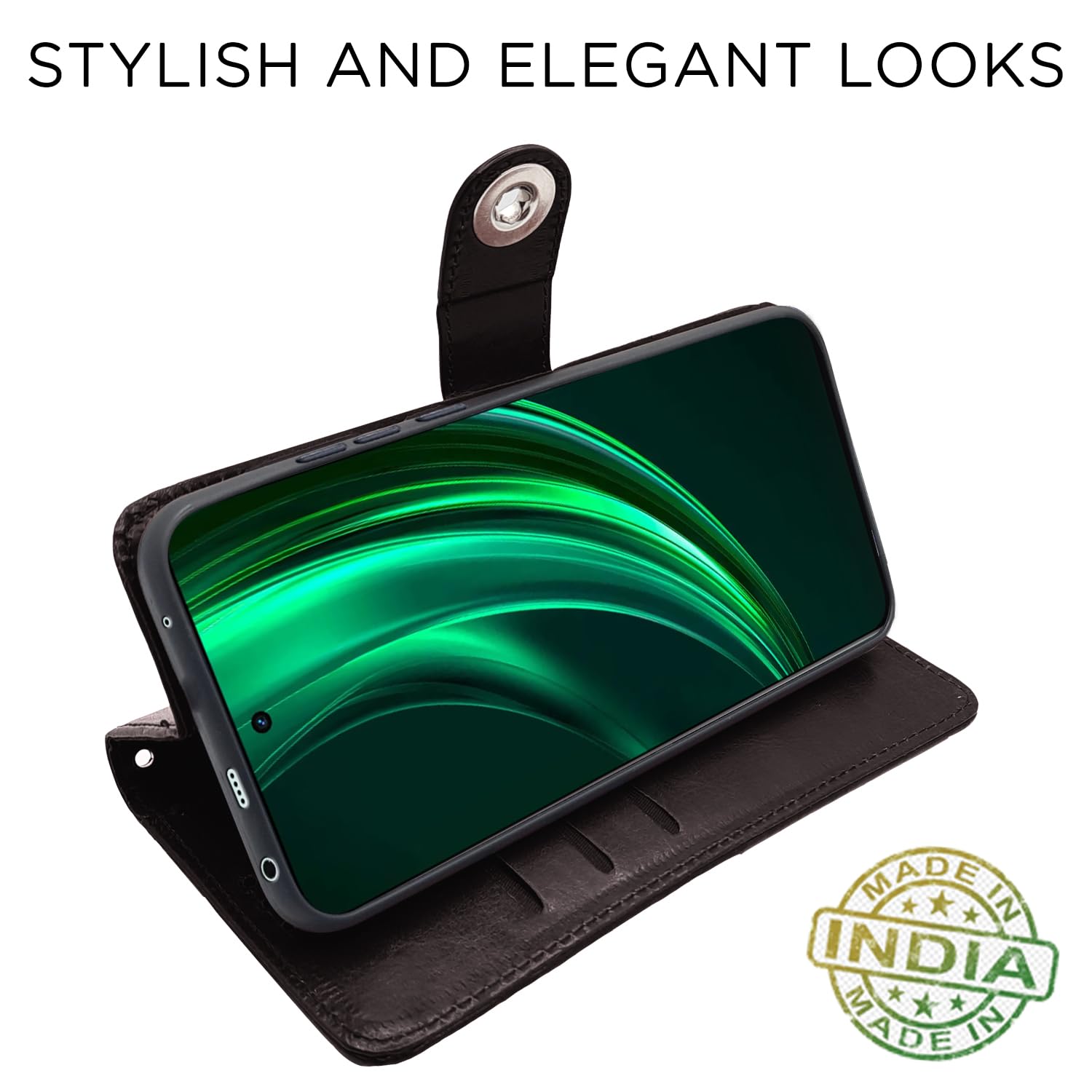 Realme 13 Plus 5G/P1 Button wallet flip cover in coffee by Pikkme – photo 3
