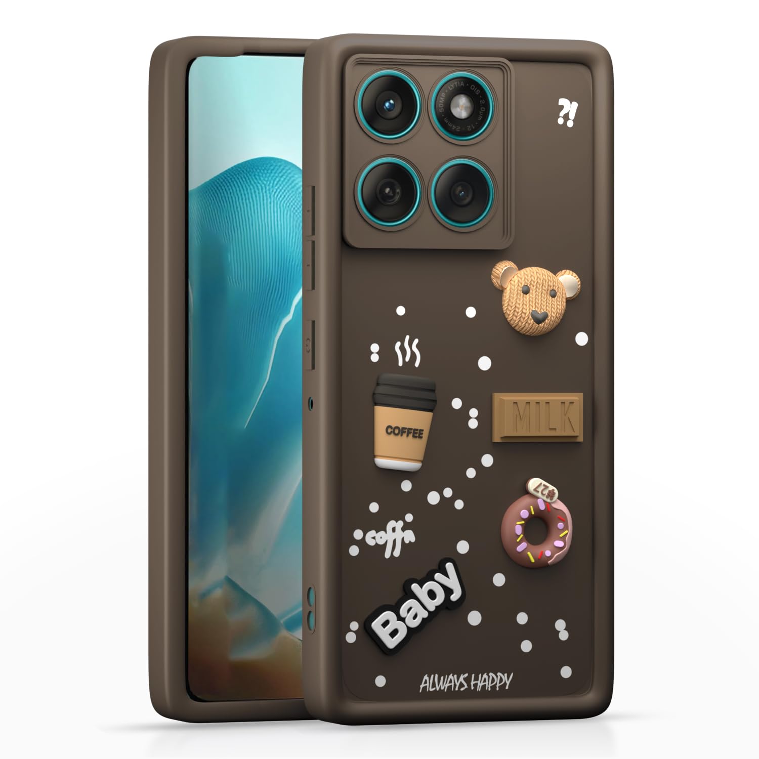 Pikkme Motorola Moto Edge 60 Fusion 5G Cute Fun Cartoon 3D Bear Coffee Back Cover (Brown)