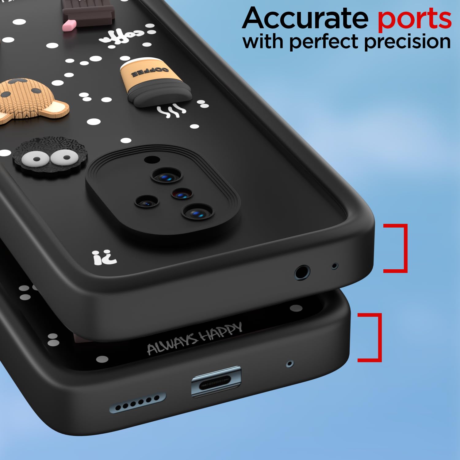 Pikkme Vivo S1 Pro Cute Fun Cartoon 3D Bear Coffee Back Cover (Black)