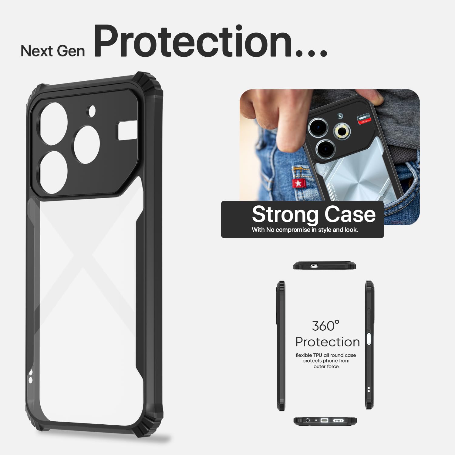 Tecno Pova 6 Neo Clear mobile back cover in black by Pikkme – photo 6