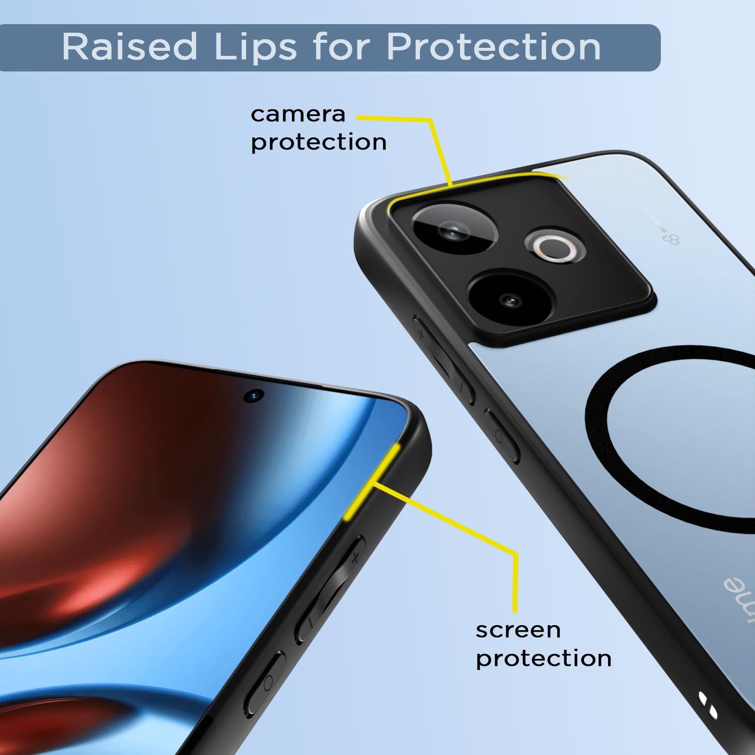 Pikkme Realme GT 7 5G / GT 7T 5G Eagle 2 Mag-Safe Shockproof Hard Transparent Back Cover (Black)