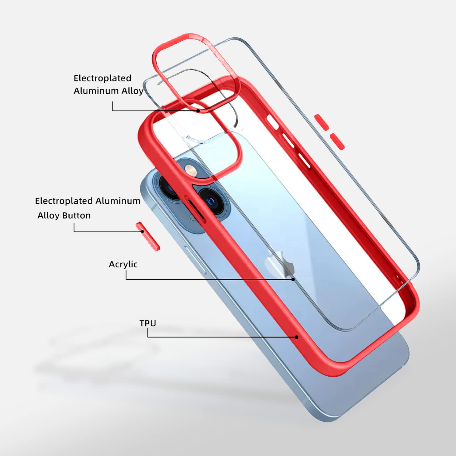 Pikkme iPhone 13 Electroplated Chrome Metal Ring Back Cover (Red)