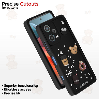 Pikkme Redmi Note 12 Pro 5G Cute Fun Cartoon 3D Bear Coffee Back Cover (Black)