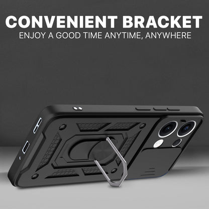 Pikkme Oppo Reno 13 5G Sliding Camera Shield & Stand D10 Tough Armor Back Cover (Black)