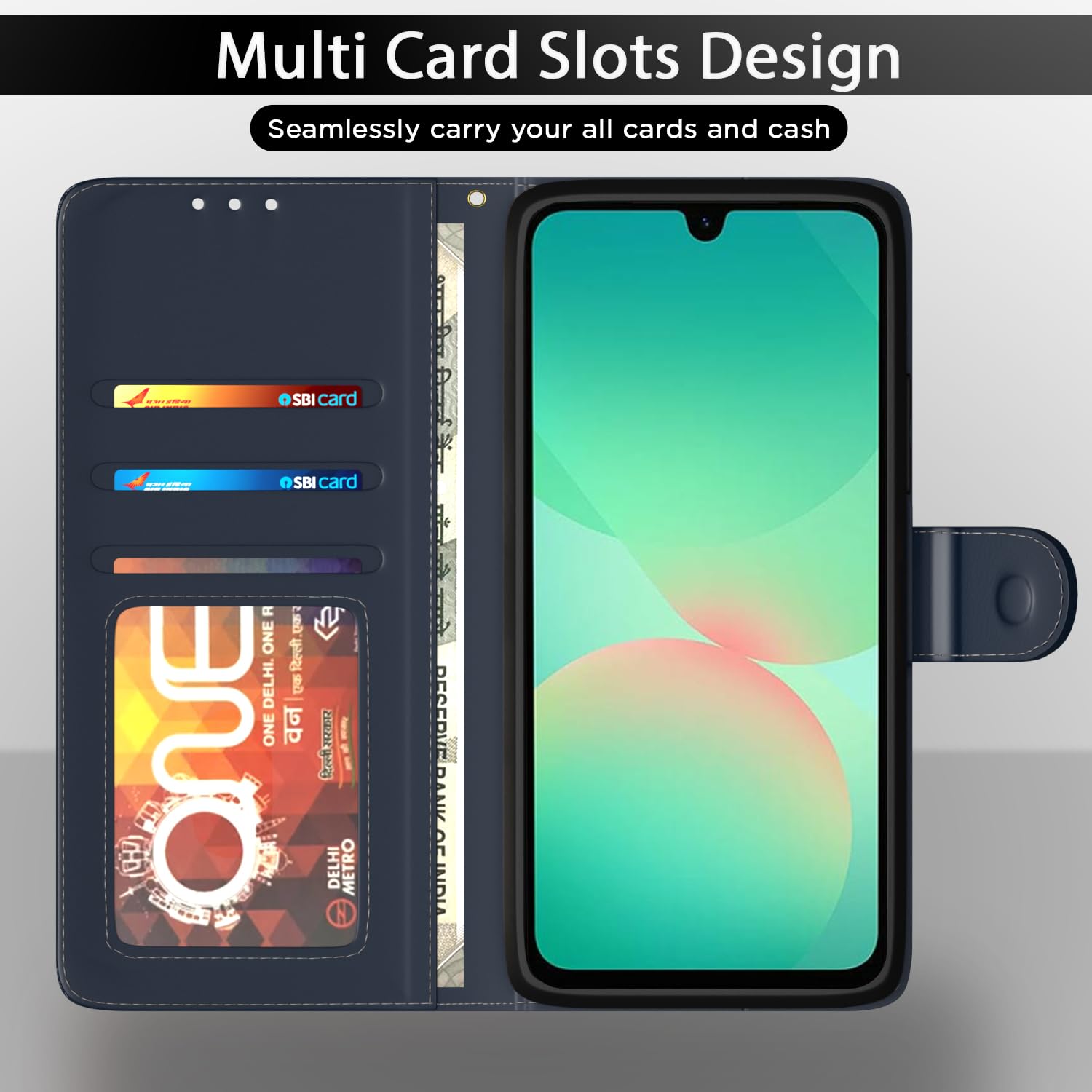 Samsung M17/A17/F17 5G Wallet mobile flip cover in blue by Pikkme – photo 5