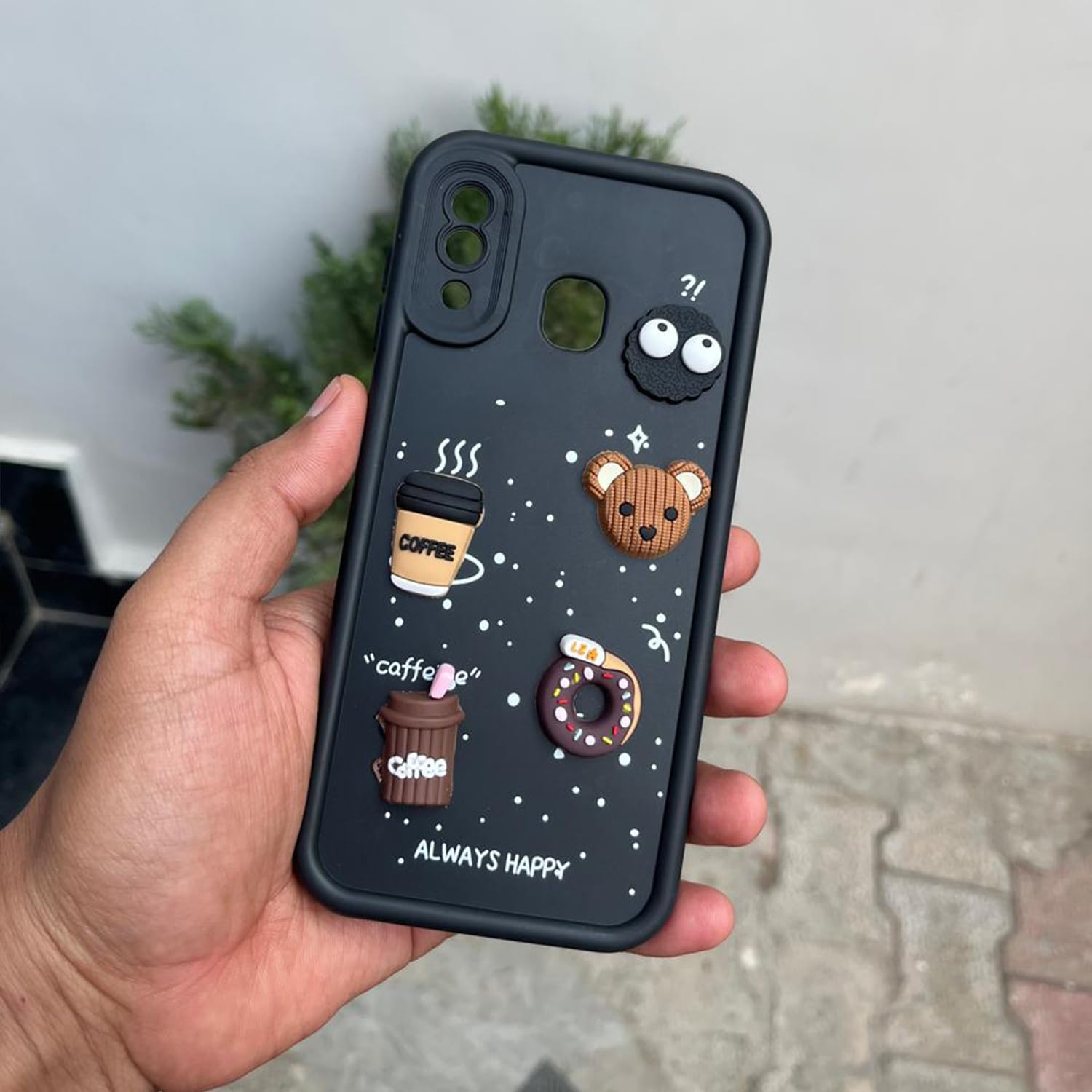 Pikkme Samsung Galaxy A20 / A30 / M10s Cute Fun Cartoon 3D Bear Coffee Back Cover (Black)