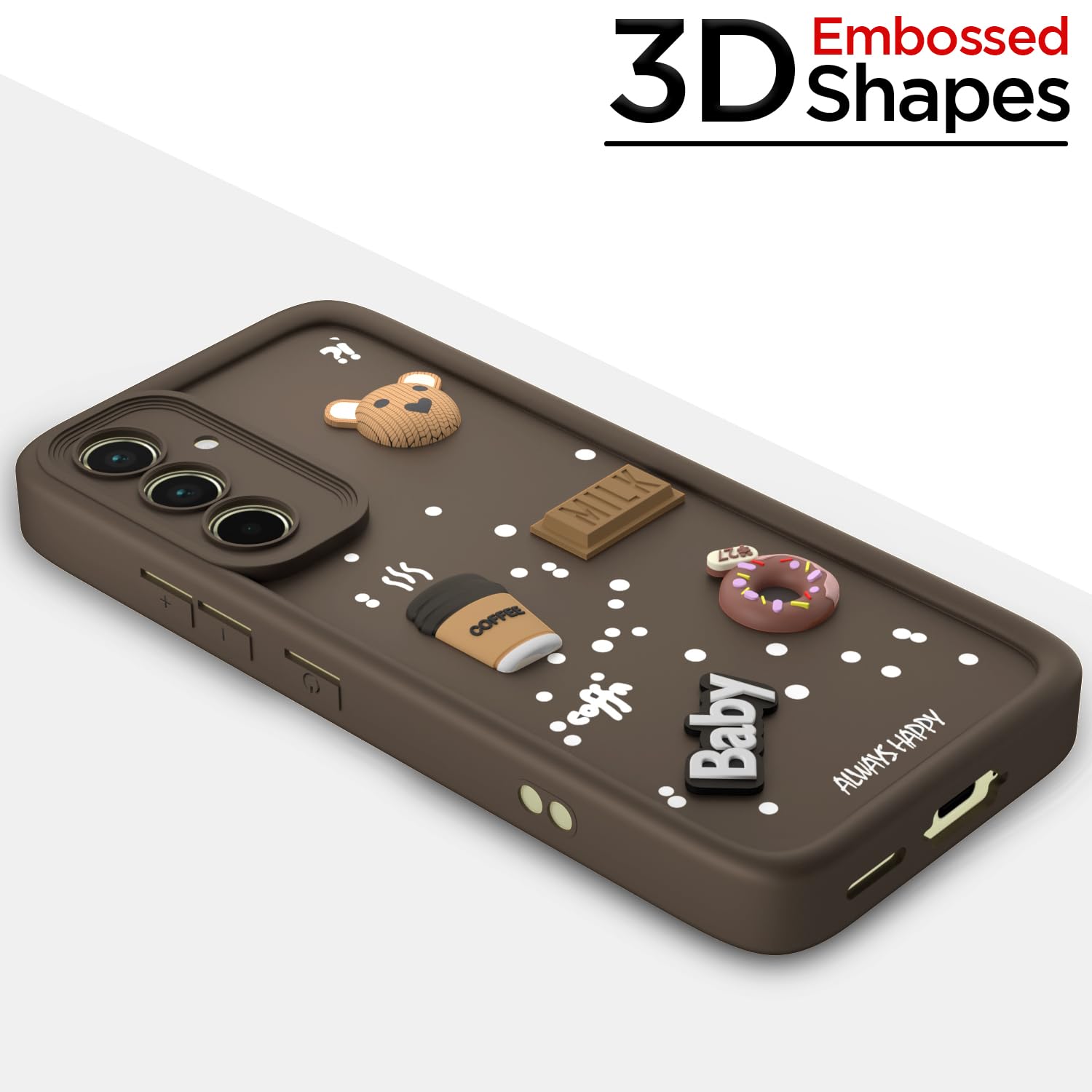 Pikkme Samsung Galaxy A55 5G Cute Fun Cartoon 3D Bear Coffee Back Cover (Brown)