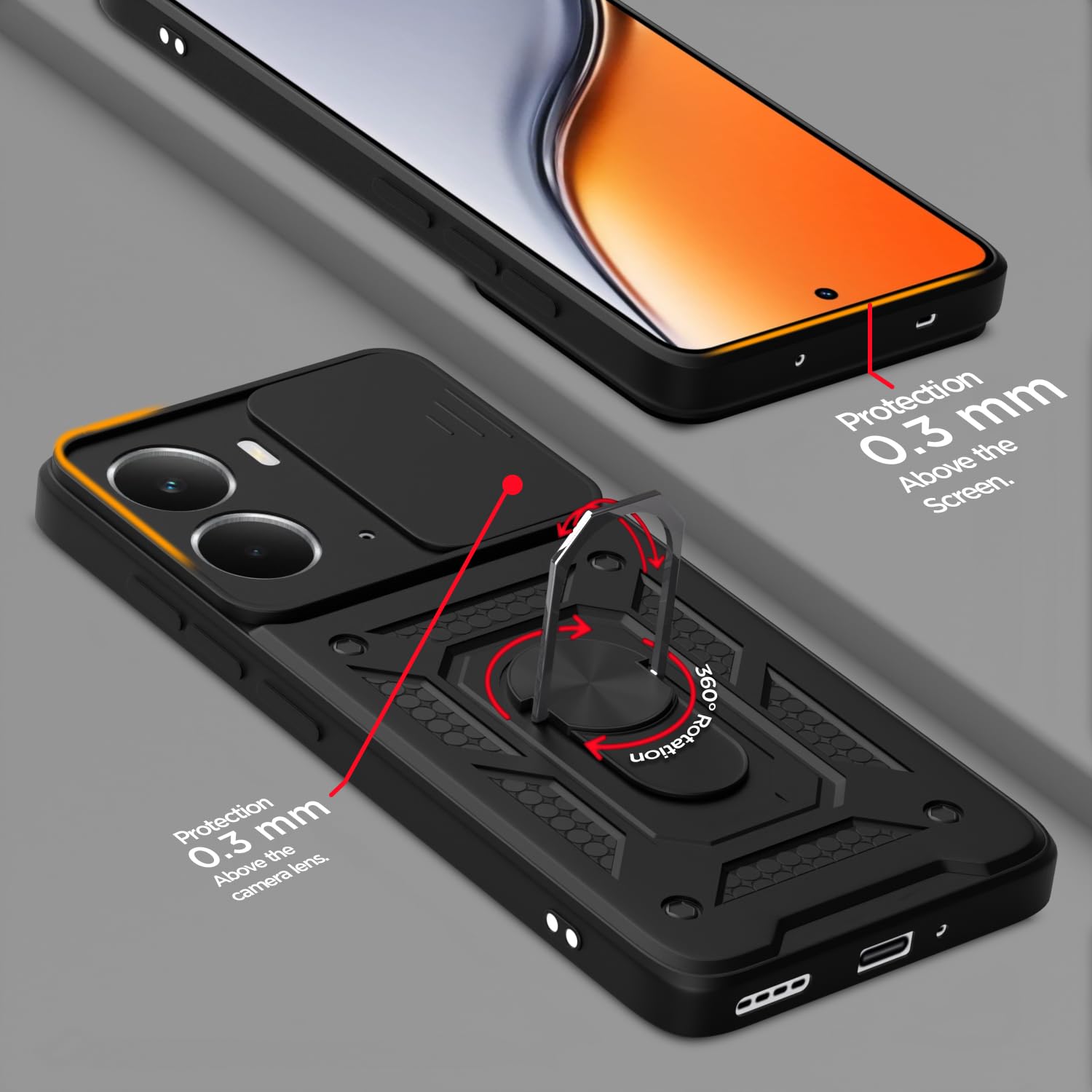 Pikkme Realme P3 5G D10 Tough Armor Back Cover (Black)