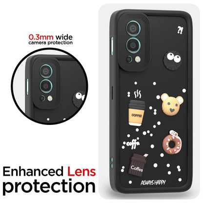 Pikkme Onelus Nord 2 5G Cute Fun Cartoon 3D Bear Coffee Back Cover (Black)