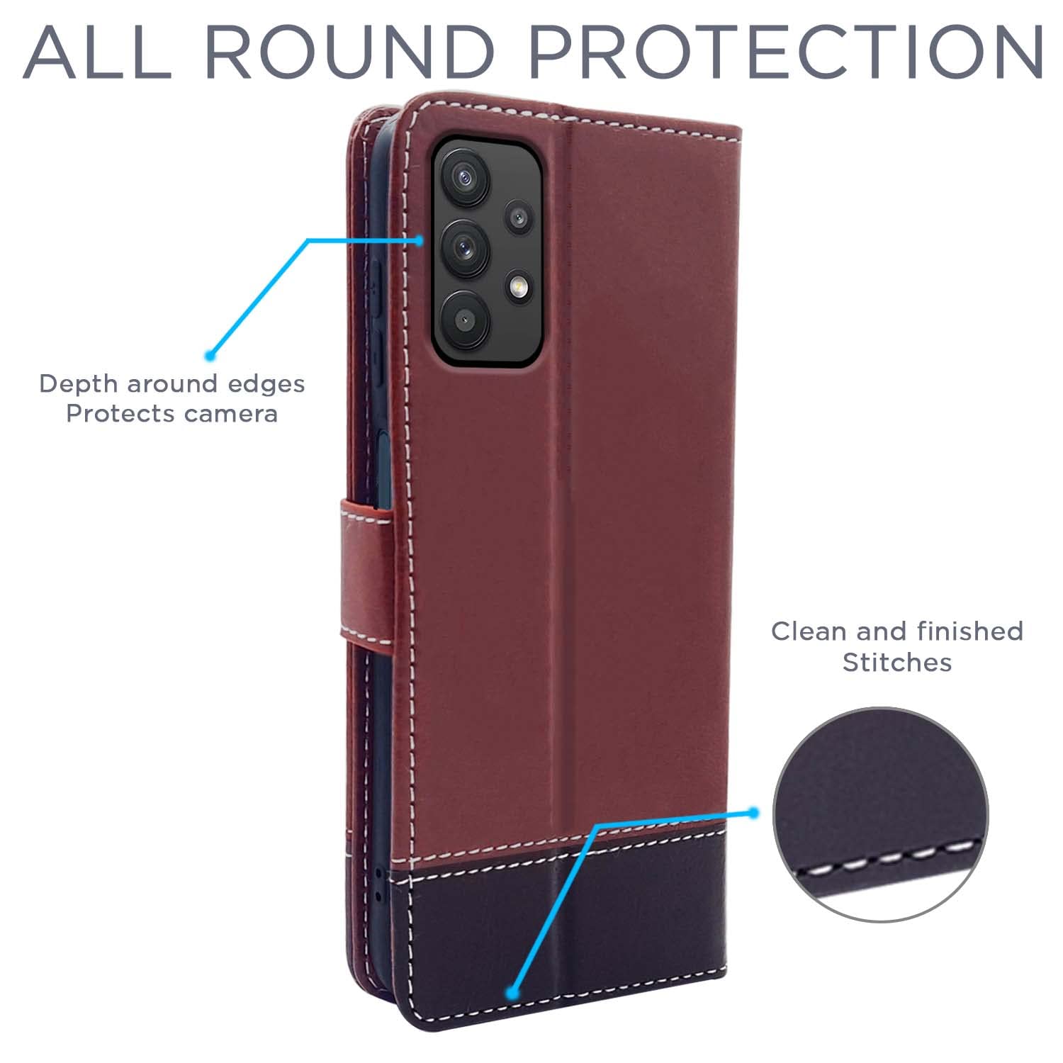 Samsung M32/A32 5G Magnetic wallet flip cover in brown & coffee by Pikkme – photo 4