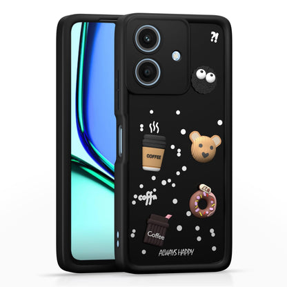   Realme Narzo N61 / Realme C61 4G  Cute Fun Cartoon 3D Bear Silicone Full Body Protection  cartoon - Black 