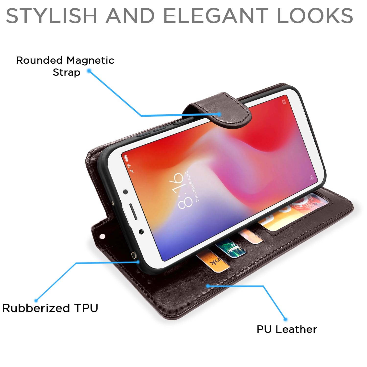 Pikkme Redmi 6 Vintage Flip Cover (Coffee)