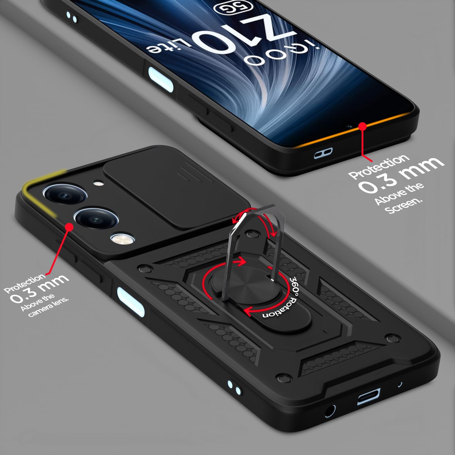 Pikkme Vivo T4 Lite 5G / iQOO Z10 Lite 5G / Vivo Y04 4G / Vivo Y19 5G D10 Tough Armor Back Cover (Black)