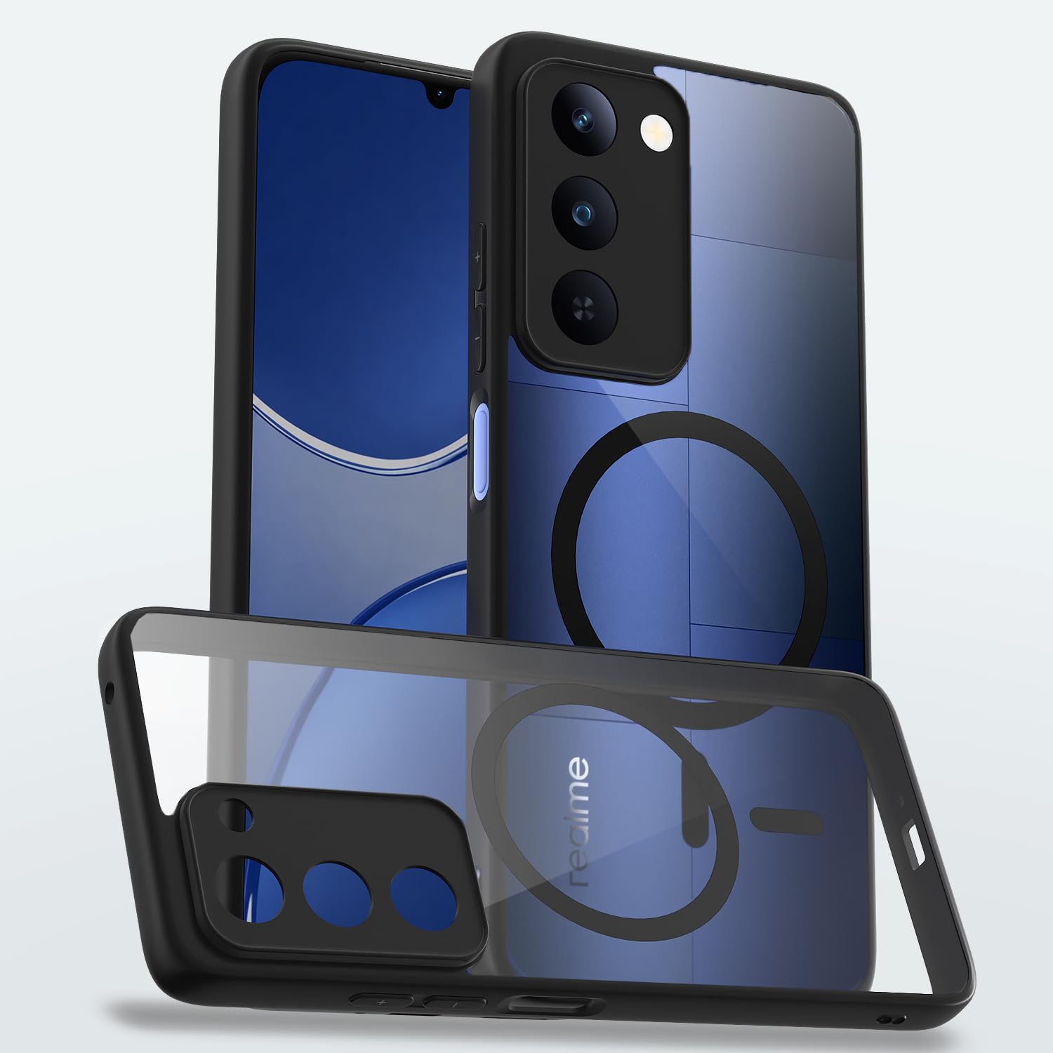 Black mag-safe back cover for Realme P4 Lite 5G – Pikkme