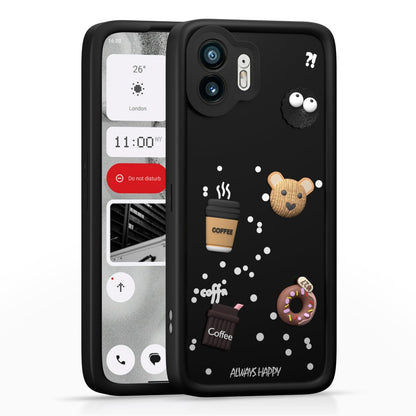 Pikkme Nothing Phone 2 Cute Fun Cartoon 3D Bear Coffee Back Cover (Black)