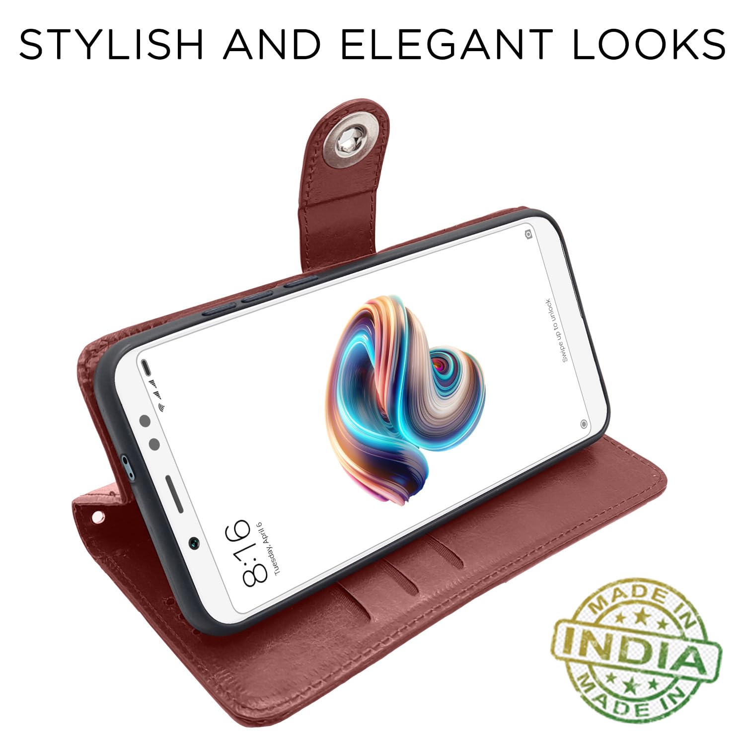 Pikkme Redmi Note 5 Pro button brown wallet flip cover – photo 4