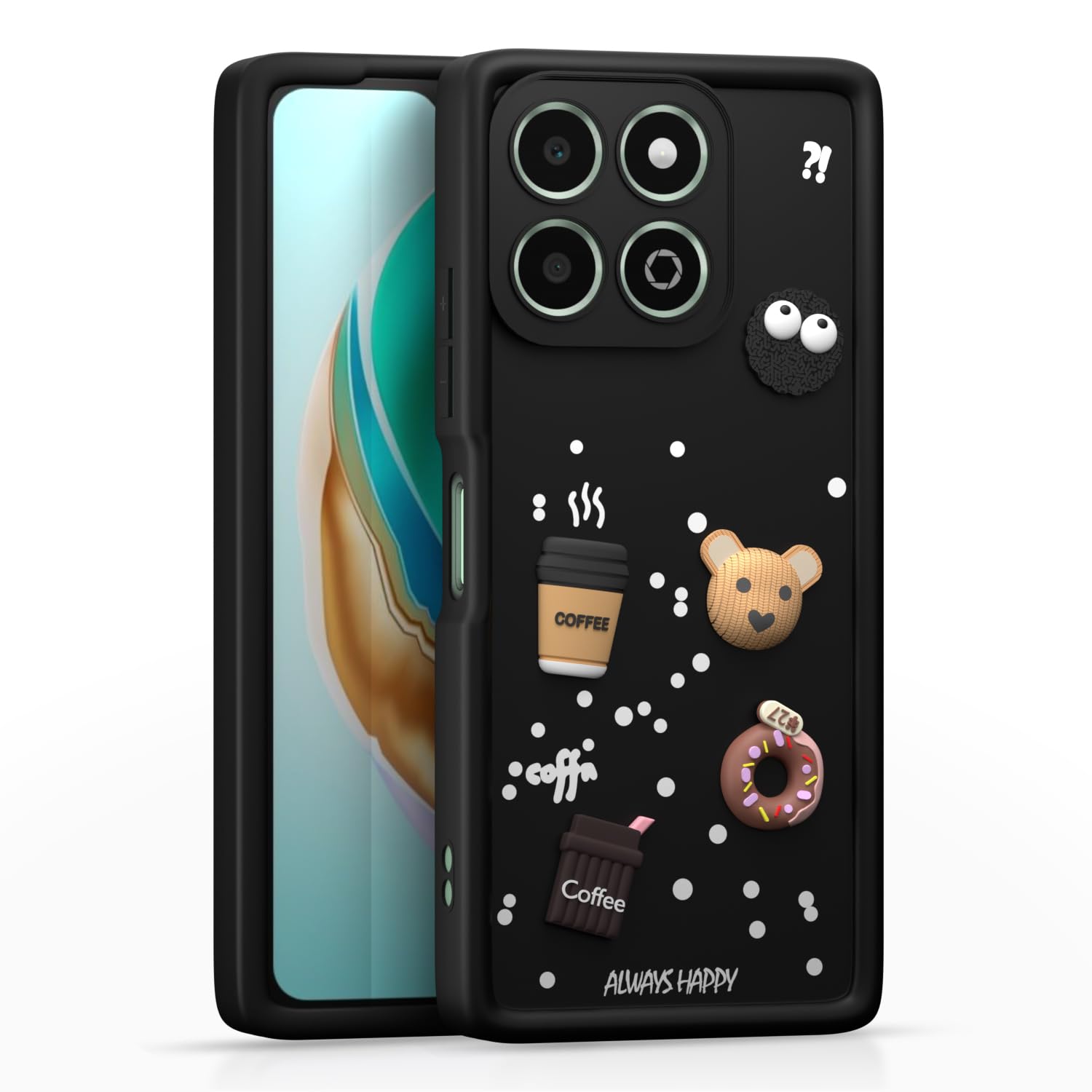 Pikkme Honor X6b Cute Fun Cartoon 3D Bear Coffee  Back Cover (Black)