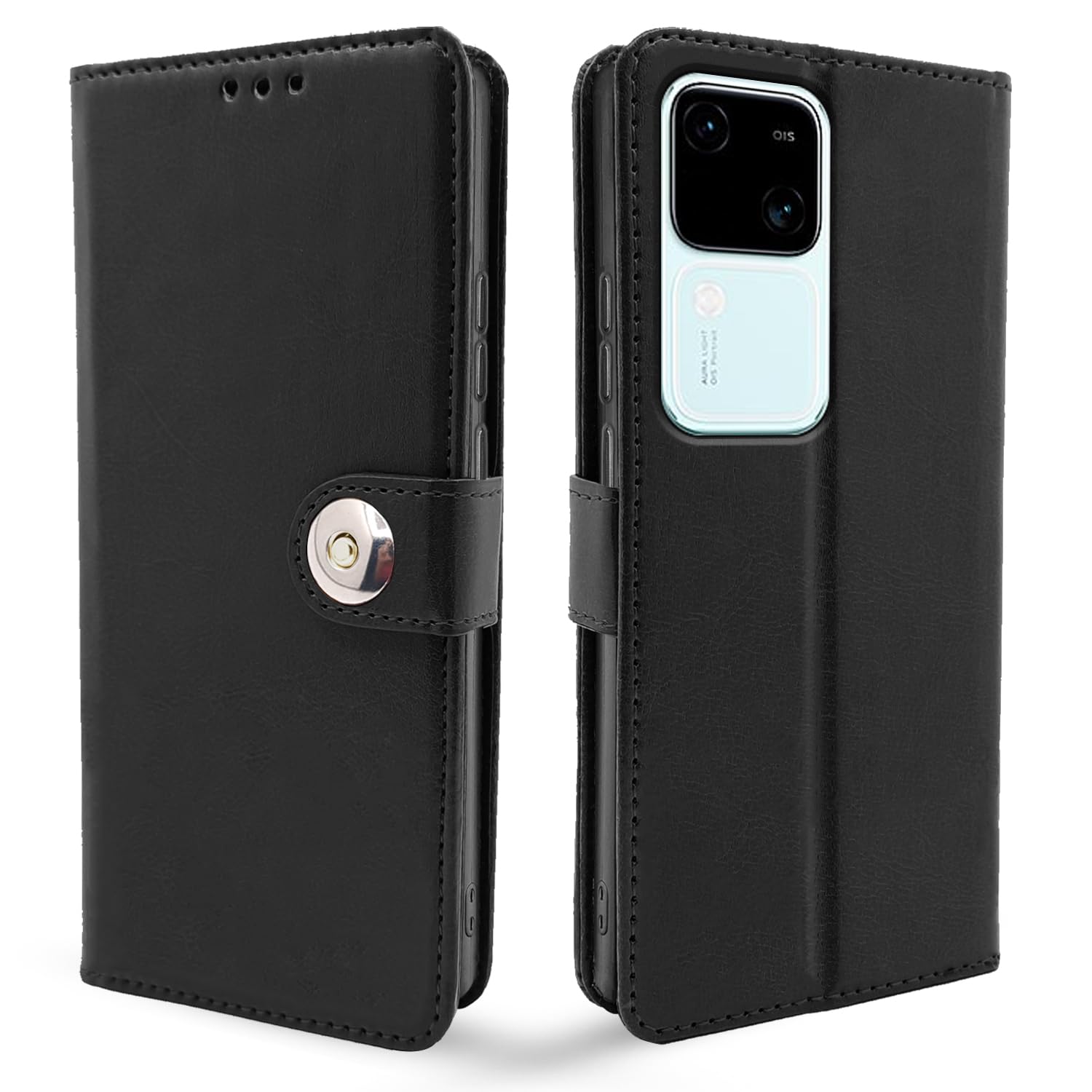 Vivo V30 5G mobile flip cover in black by Pikkme